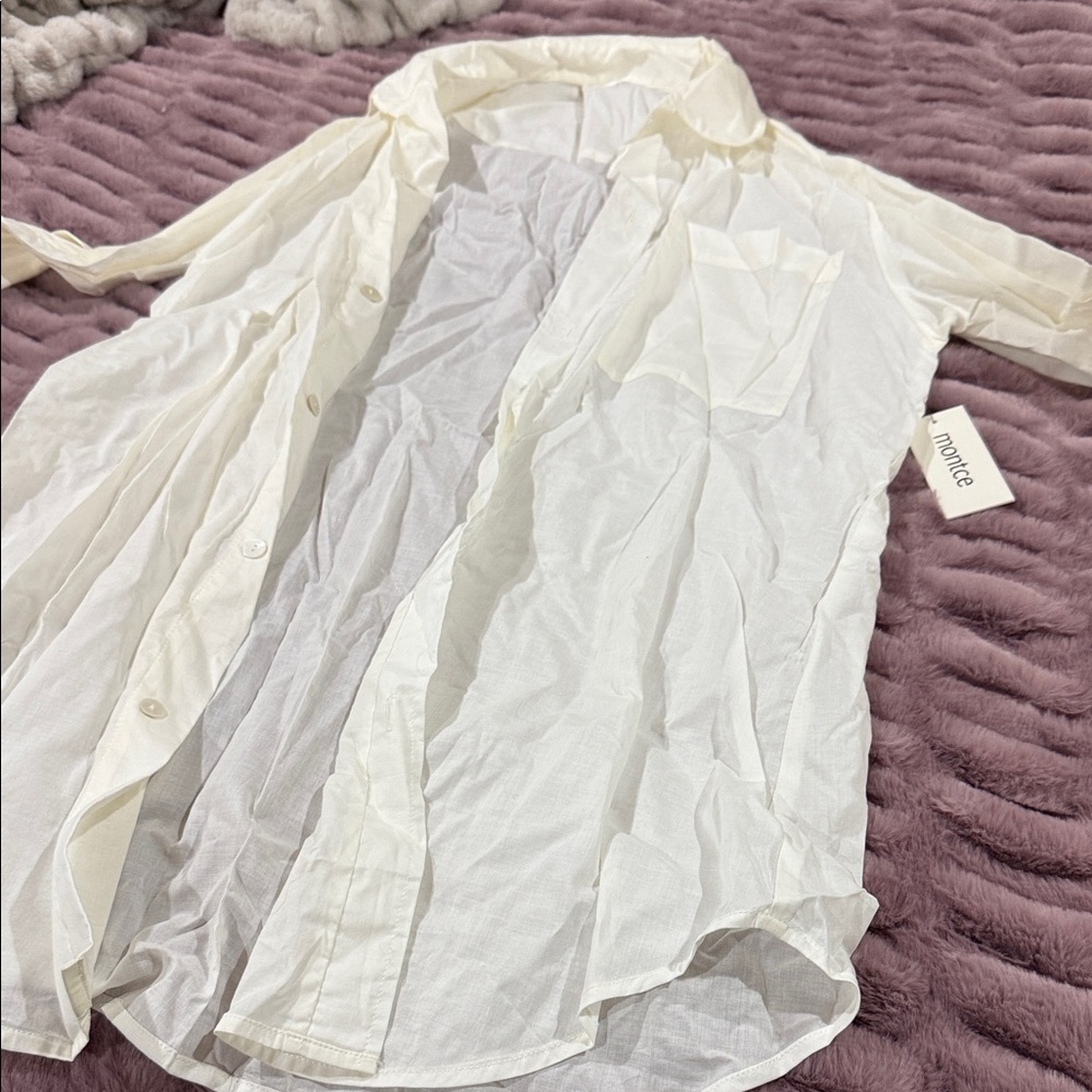 Montce Cream Long Sleeve Button Down Shirt size medium